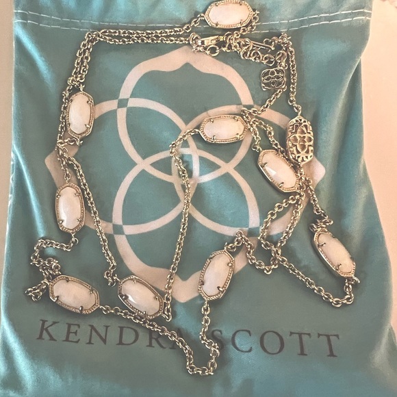 Kendra Scott Kelsie Long Station Necklace Gold with White Stones - Picture 1 of 5